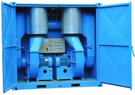 Blauer Maschinenraum mit Motoren